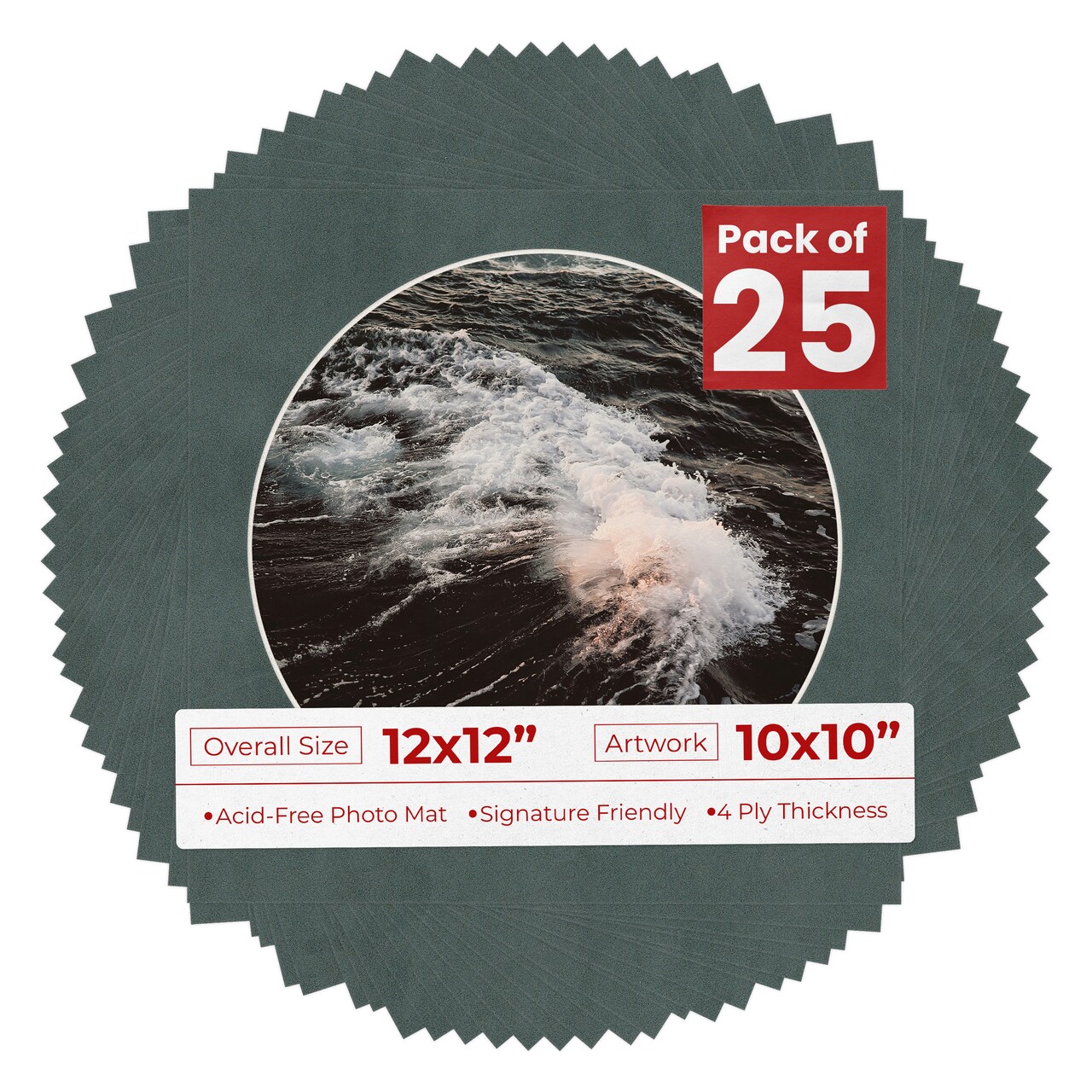 Dark Grey Suede Mat Board for 12x12 Frames - Circle Opening for 10x10 Photos